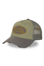 Khaki and grey trucker cap with embroidered logo - Image n°1
