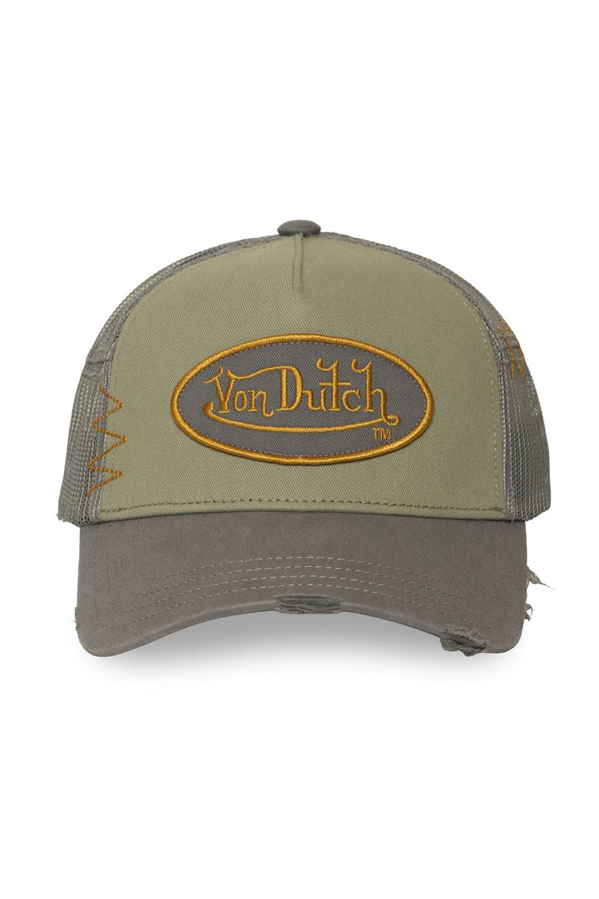 Khaki and grey trucker cap with embroidered logo - Image n°2