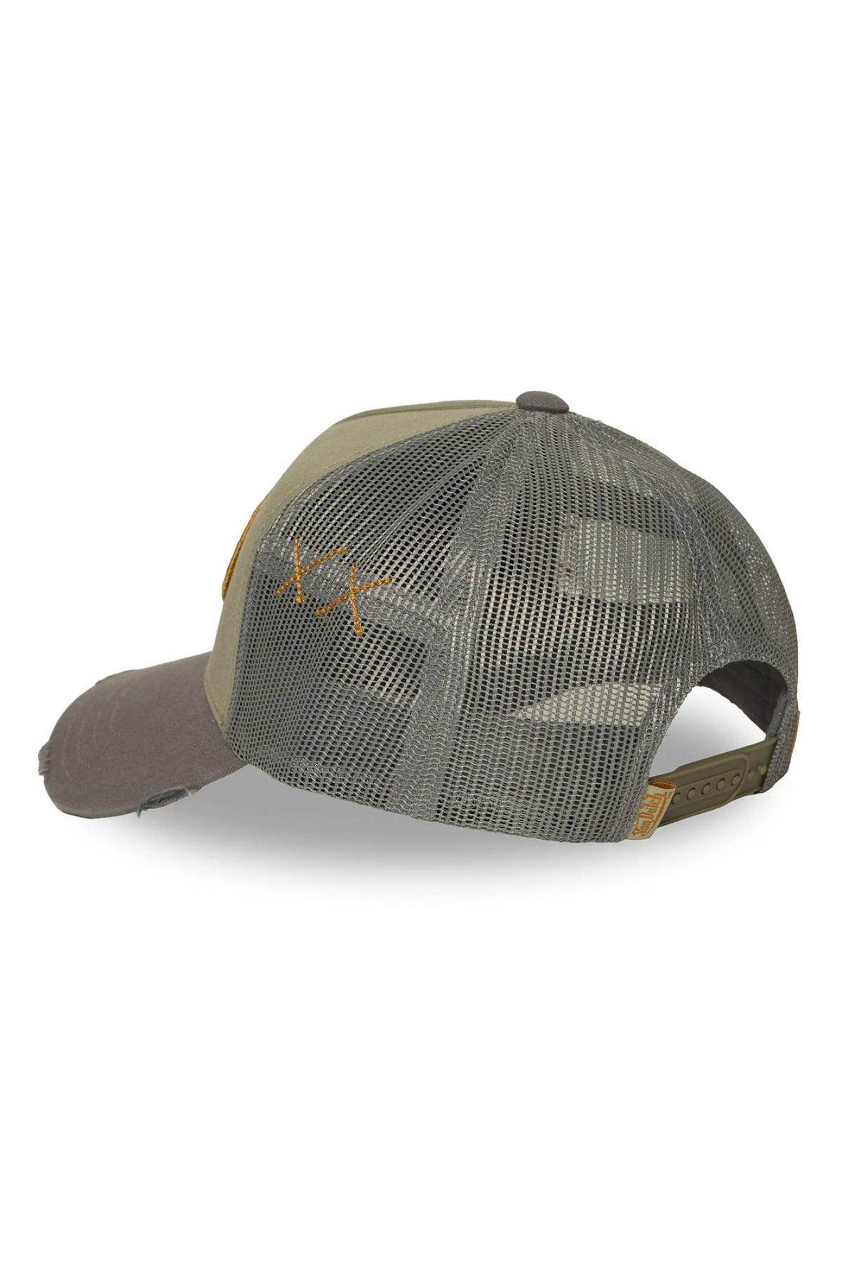 Khaki and grey trucker cap with embroidered logo - Image n°4