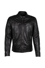 Black lambskin biker-collar jacket with quilted shoulders - Image n°2