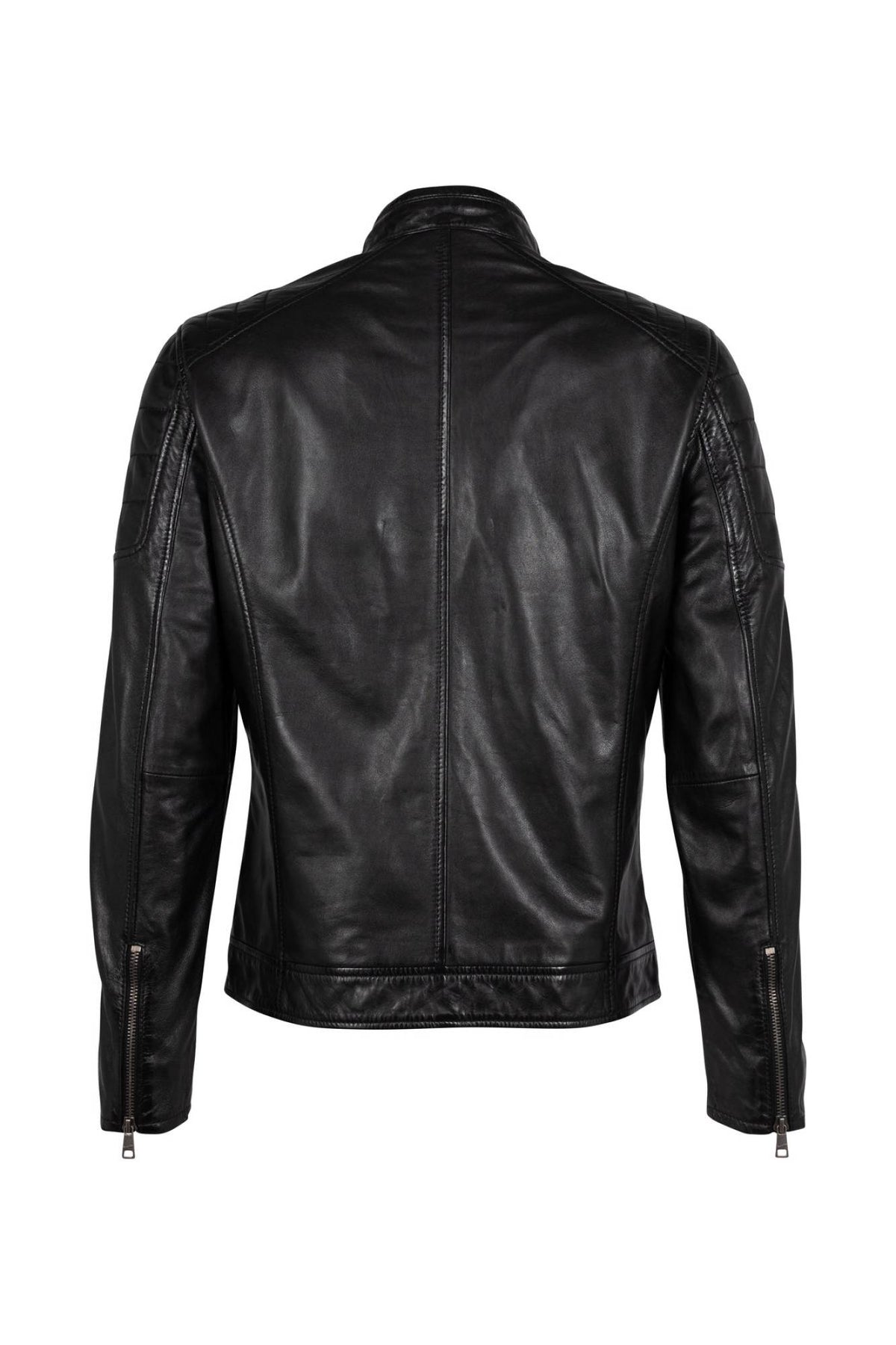 Black lambskin biker-collar jacket with quilted shoulders - Image n°4