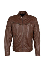 Cognac quilted lambskin biker-collar jacket with padded shoulders - Image n°2