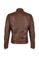 Cognac quilted lambskin biker-collar jacket with padded shoulders - Image n°4