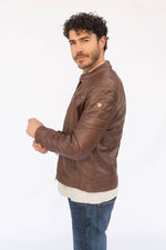 Cognac quilted lambskin biker-collar jacket with padded shoulders - Image n°5