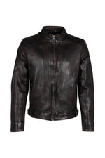 Brown-black faded aged lambskin leather stand collar jacket - Image n°3
