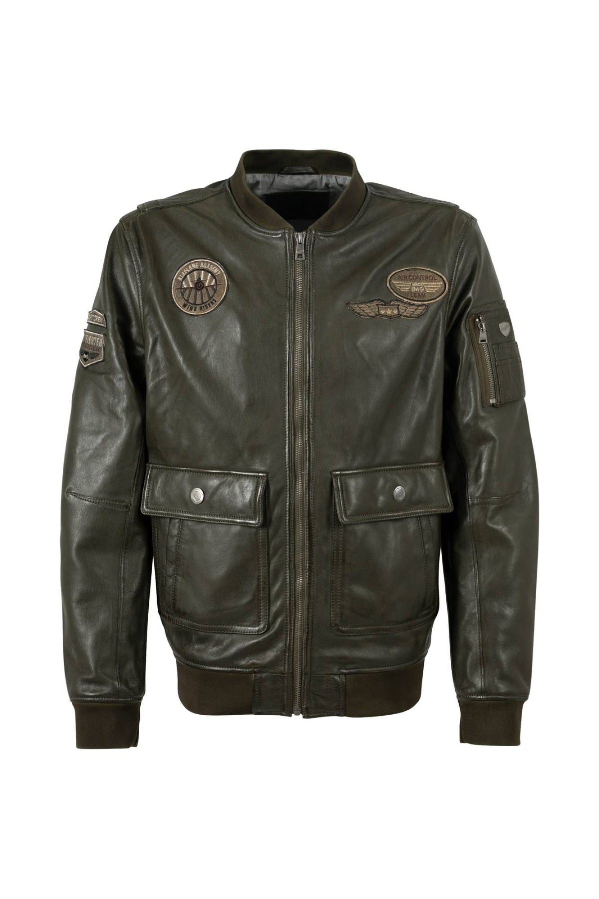Khaki green lambskin flight jacket, tone-on-tone patches - Image n°4