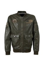 Khaki green lambskin flight jacket, tone-on-tone patches - Image n°4