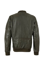 Khaki green lambskin flight jacket, tone-on-tone patches - Image n°5