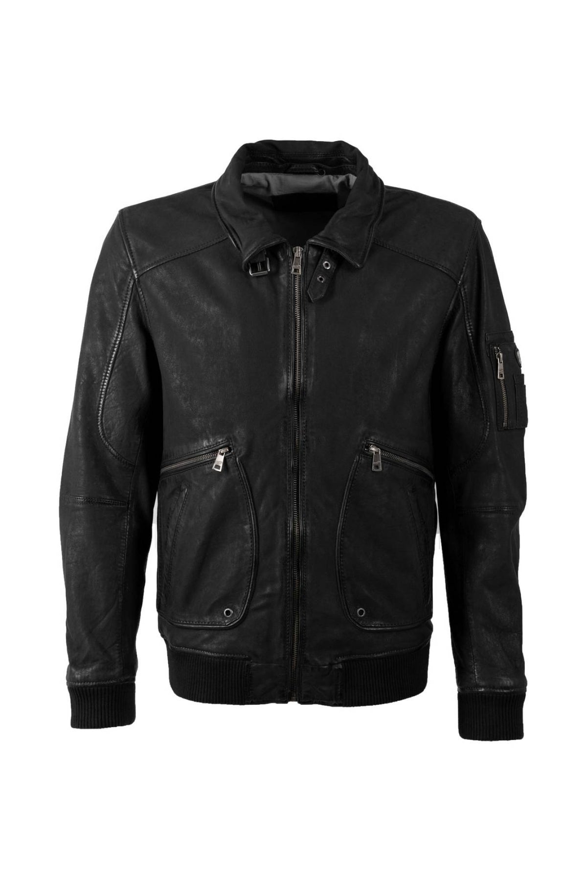 Black lambskin flight jacket with shirt collar and throat latch - Image n°1