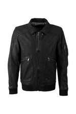 Black lambskin flight jacket with shirt collar and throat latch - Image n°1