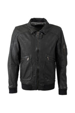 Dark green lambskin flight jacket with shirt collar - Image n°1