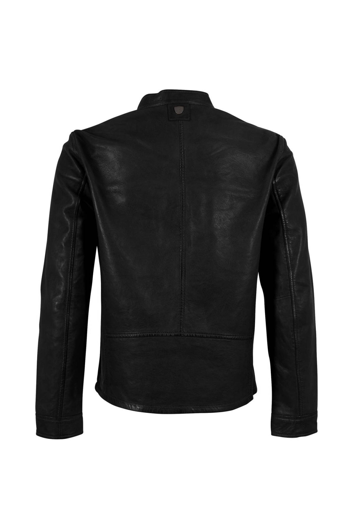 Black lambskin jacket with round collar and two zipped chest pockets - Image n°7
