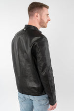 Black lambskin jacket with round collar and two zipped chest pockets - Image n°3