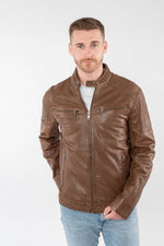 Cognac lambskin biker-collar jacket with perforated panels - Image n°5