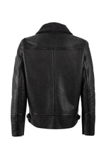 Black grained lambskin flight jacket with a separate shearling collar - Image n°2