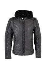 Washed grey lambskin jacket with detachable jersey hood - Image n°4