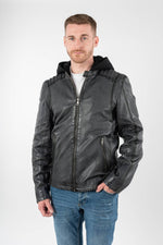 Washed grey lambskin jacket with detachable jersey hood - Image n°1