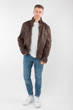 Whisky brown lamb leather jacket with four pockets and a straight hem - Image n°5