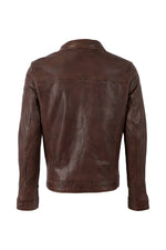 Whisky brown lamb leather jacket with four pockets and a straight hem - Image n°4