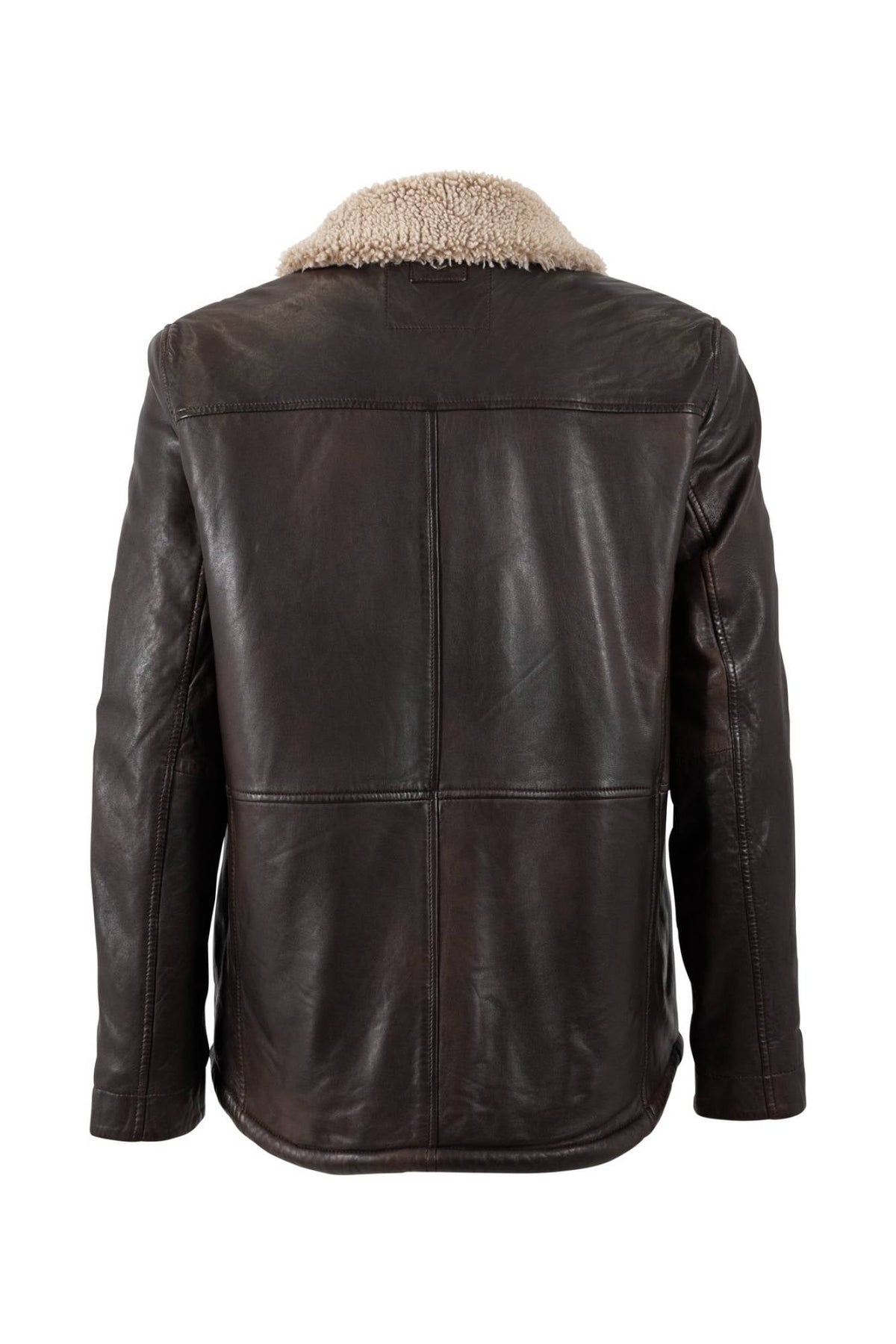 Mid-length dark brown lambskin jacket with shearling collar - Image n°2