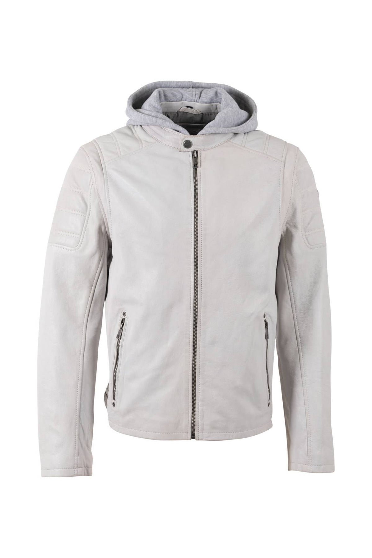 Off-white lambskin leather jacket with removable jersey hood - Image n°2