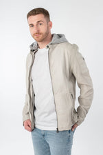 Off-white lambskin leather jacket with removable jersey hood - Image n°4