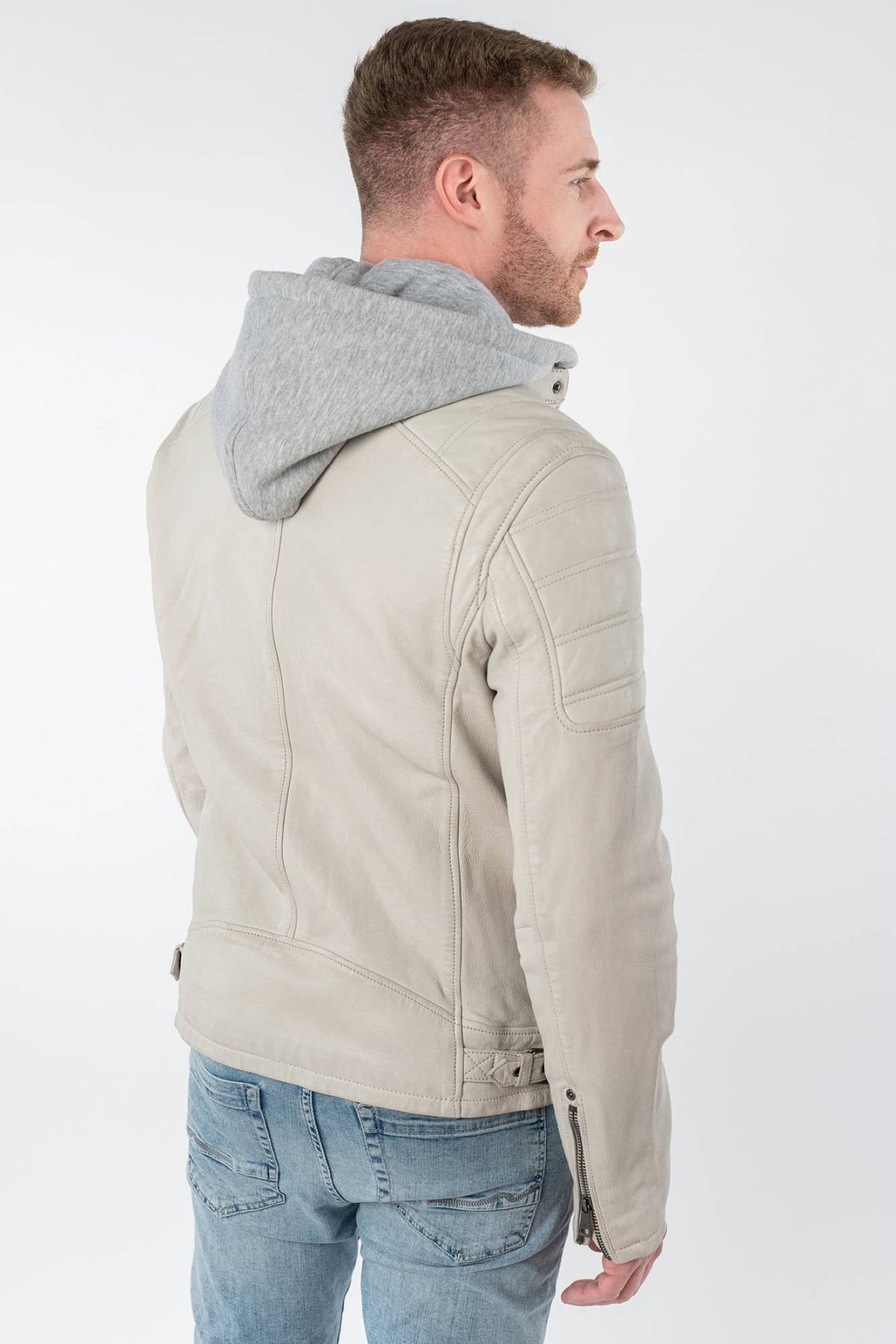 Off-white lambskin leather jacket with removable jersey hood - Image n°5