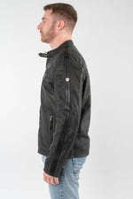Anthracite grey lambskin biker collar jacket with embroidered patches - Image n°6
