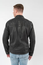 Anthracite grey lambskin biker collar jacket with embroidered patches - Image n°2