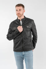 Anthracite grey lambskin biker collar jacket with embroidered patches - Image n°5