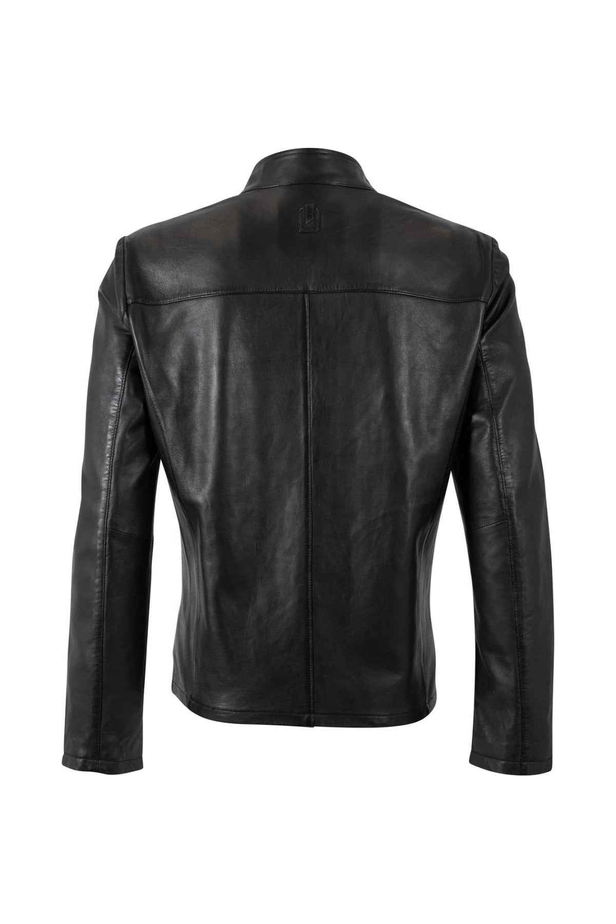 Black smooth lambskin biker-collar jacket with concealed pockets - Image n°2