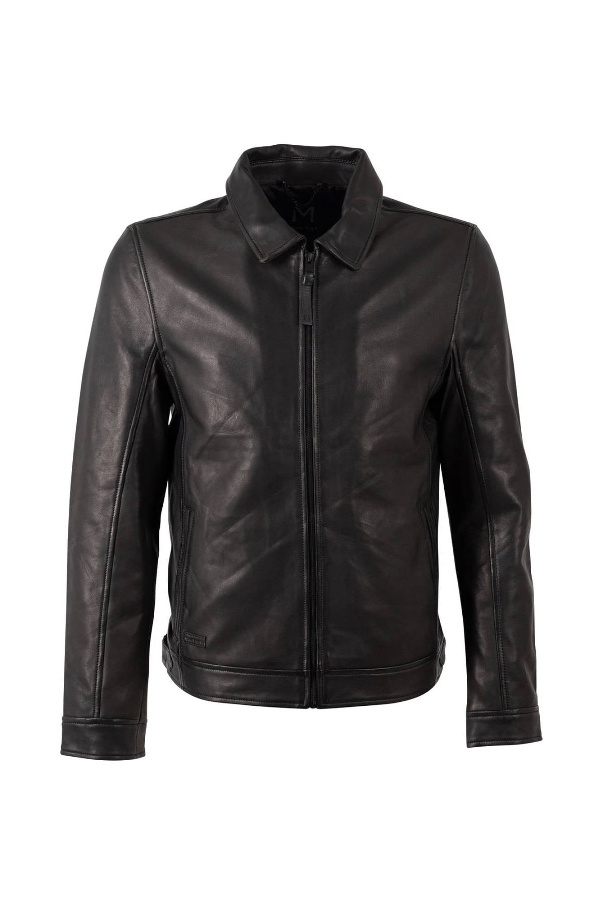 Soft black lambskin jacket with a refined shirt collar - Image n°1