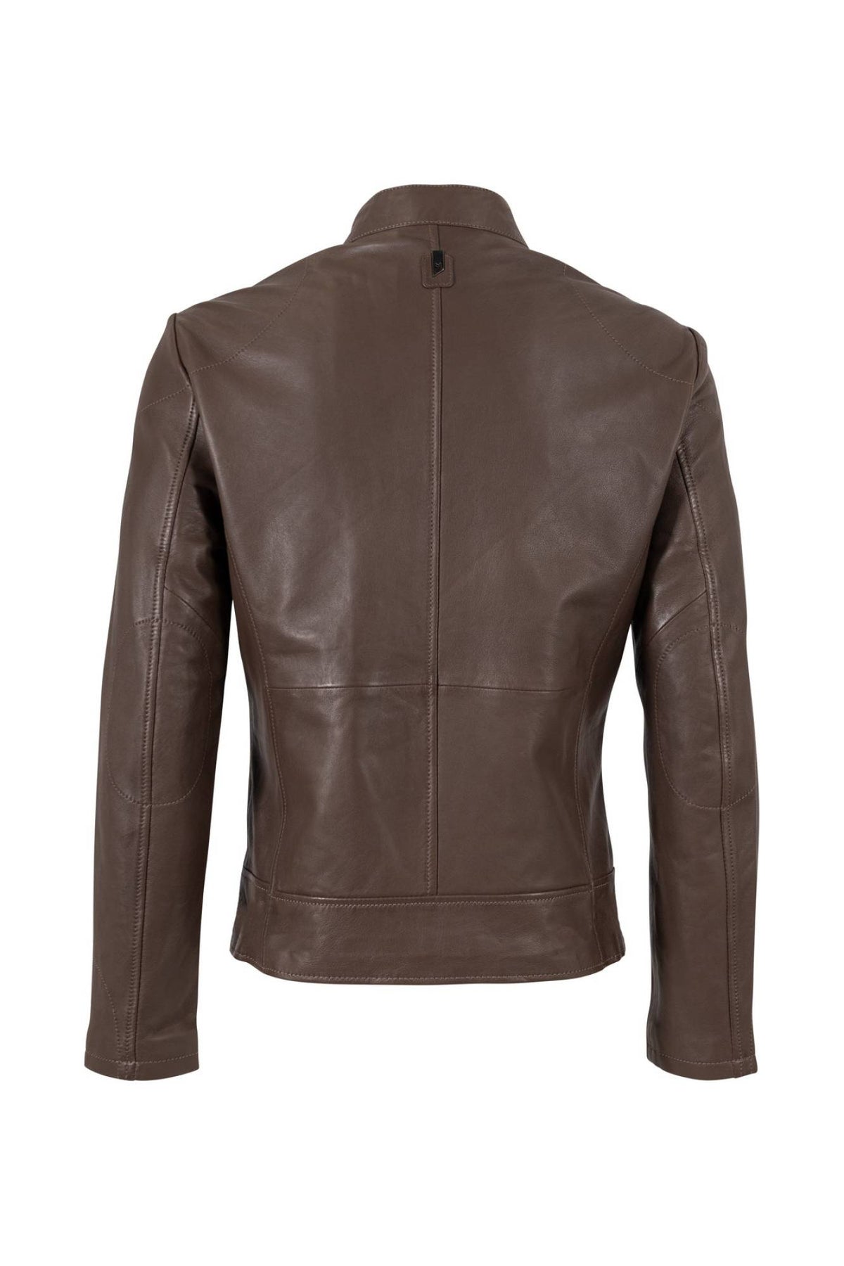 Minimalist dark taupe lambskin biker-collar jacket - Image n°2