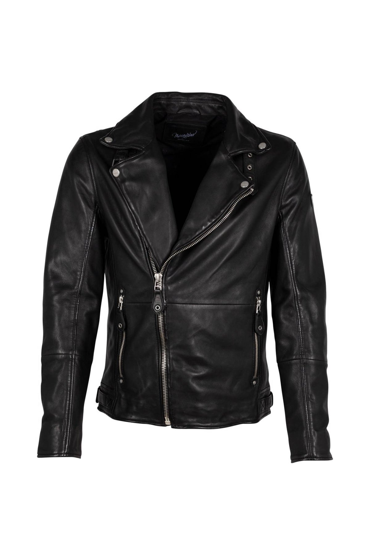 Black lambskin biker jacket with asymmetric zip and notched lapels - Image n°3