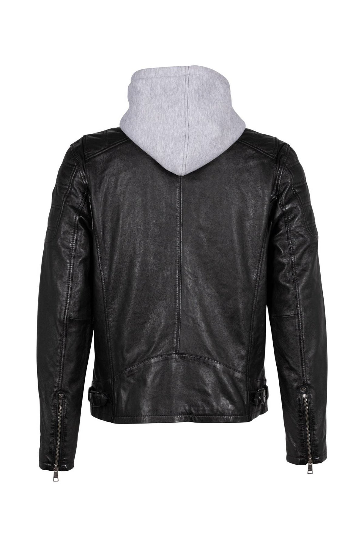 Deep black lamb leather jacket with removable jersey hood - Image n°4