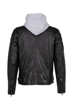Deep black lamb leather jacket with removable jersey hood - Image n°4