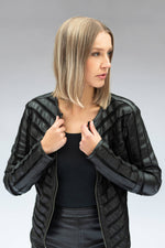 Women’s leather and black chevron mesh fitted jacket - Image n°6