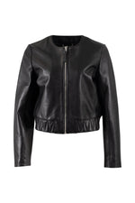 Women's black lambskin leather jacket with zigzag quilted hem - Image n°1