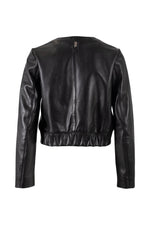 Women's black lambskin leather jacket with zigzag quilted hem - Image n°2