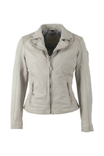 Women’s pearl grey lambskin biker jacket, straight central zip - Image n°5