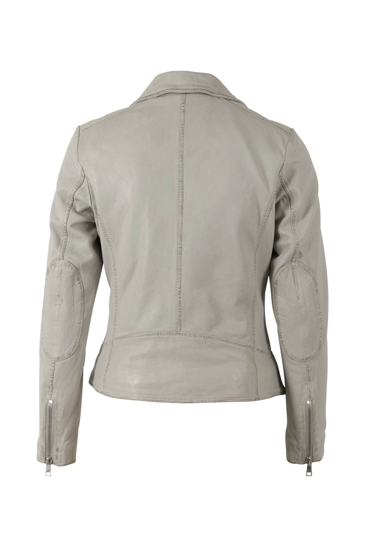 Women’s pearl grey lambskin biker jacket, straight central zip - Image n°6
