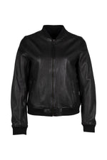 Women's black lambskin leather jacket with ribbed trims - Image n°2