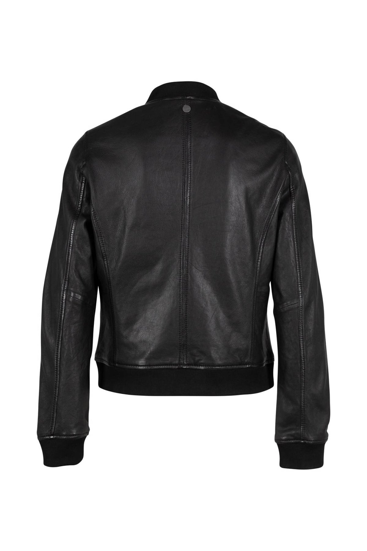 Women's black lambskin leather jacket with ribbed trims - Image n°4