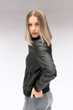 Women's black lambskin leather jacket with ribbed trims - Image n°5