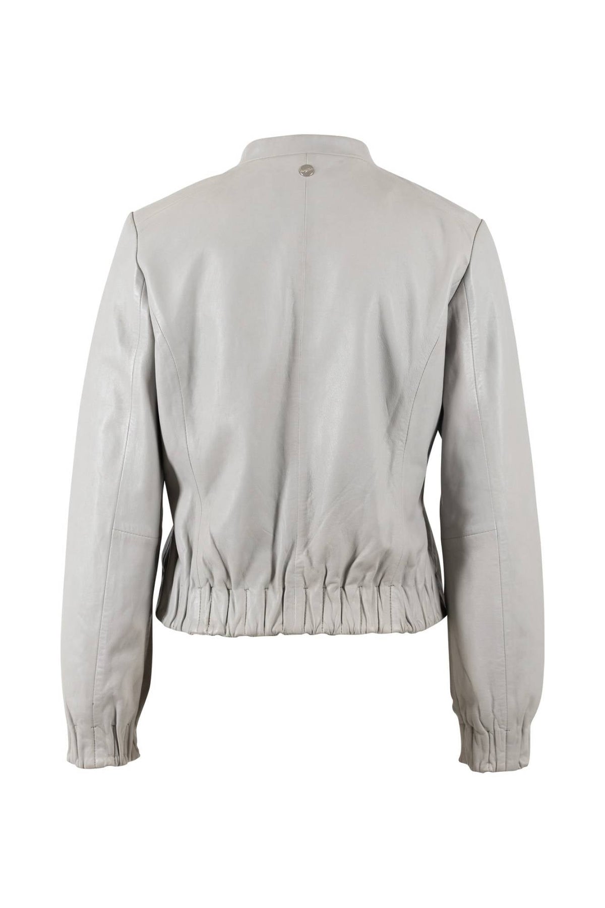 Silver-grey lambskin women's leather jacket with welt pockets - Image n°2