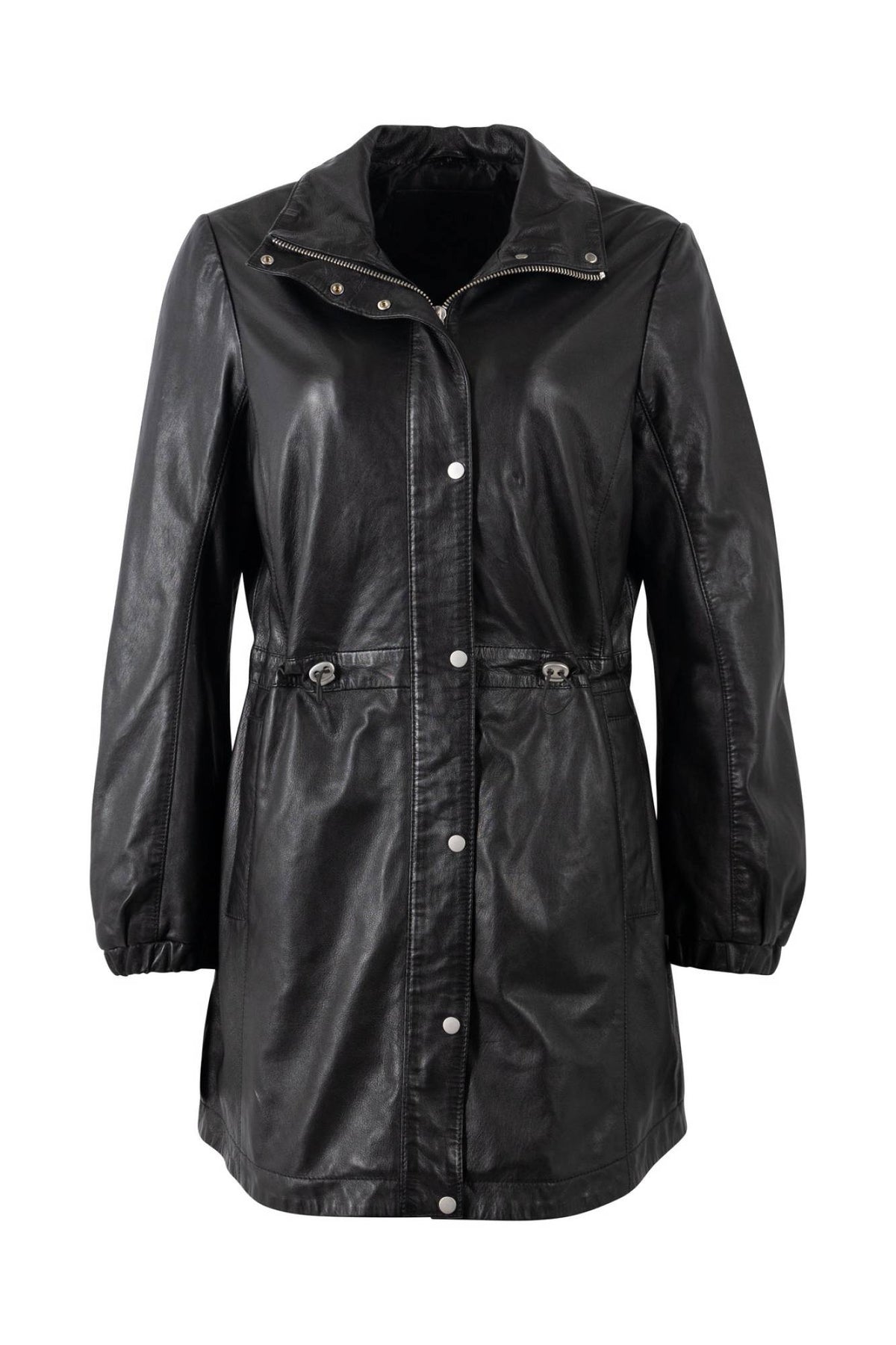 Mid-length black lambskin women's parka - Image n°4