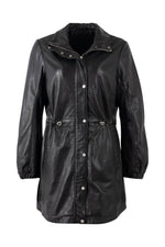 Mid-length black lambskin women's parka - Image n°4