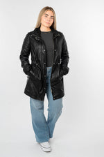 Mid-length black lambskin women's parka - Image n°2