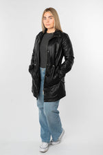Mid-length black lambskin women's parka - Image n°6