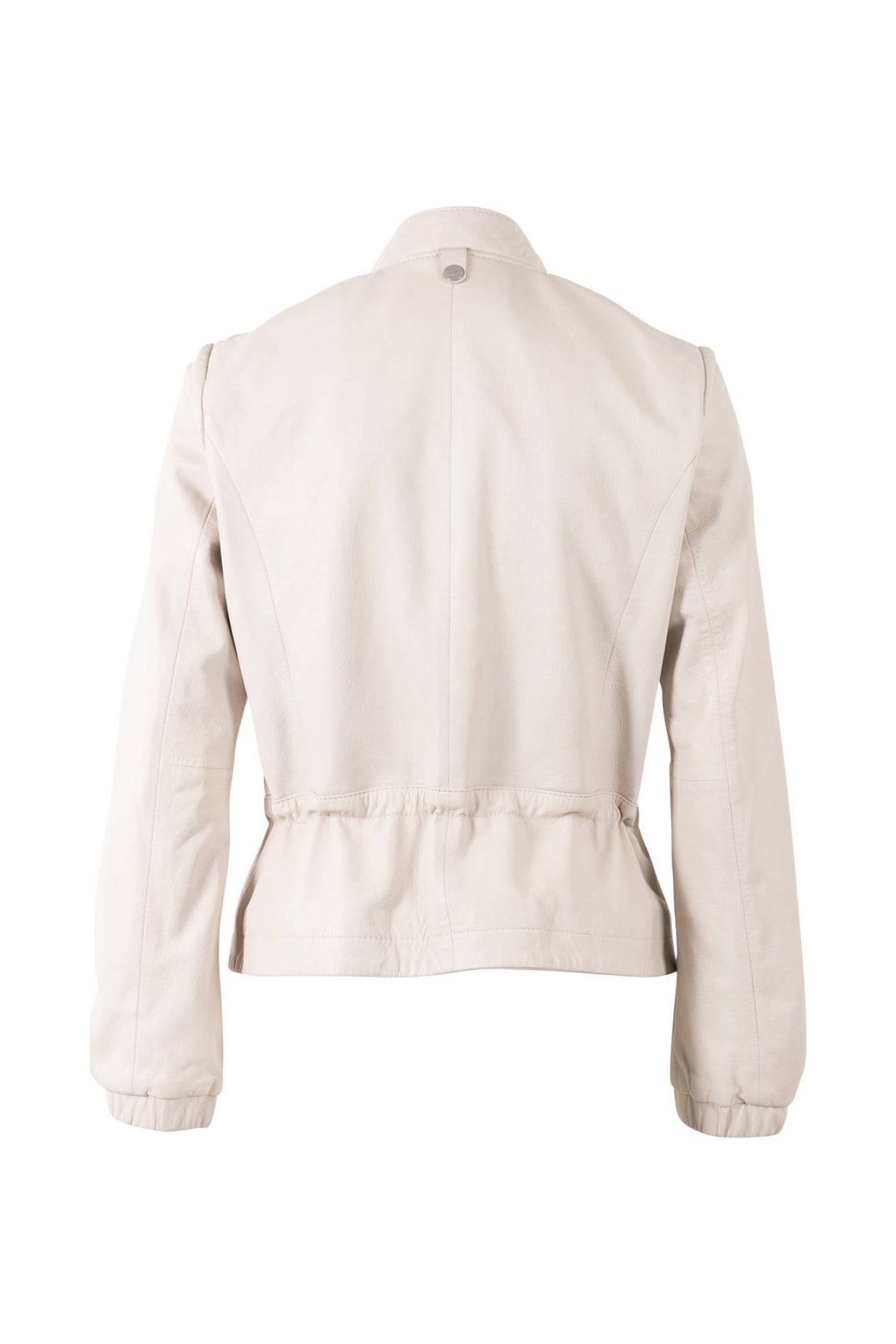 Women's ecru lambskin leather jacket with concealed fastening under a tab - Image n°2